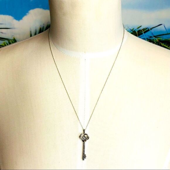 Bridge Diamond  Key Pendant Necklace, 18” - Picture 3 of 10